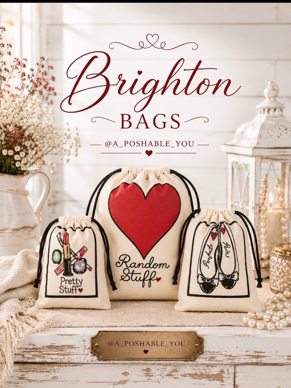 NWOT Brighton Canvas Drawstring Pouch Set – Travel Organizer Gift Set (3 Bags)